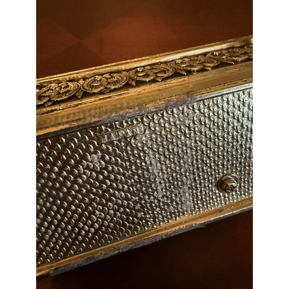 Vtg 50's Victorian Musical‎ Silverplate Jewelry Trinket Box Red Velvet Japan